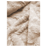 Černo-béžová lesklá zimní bunda s mechovitou kožešinou (W674)
