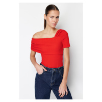 Trendyol Red Asymmetrical Collar Fitted Knitted Bodysuit