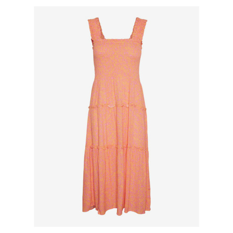Růžovo-oranžové dámské květované midi šaty Vero Moda Menny