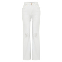 Trendyol White Ripped High Waist Wide Leg Jeans