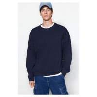 Trendyol Navy Men's Basic Oversize/Wide Fit Crew Neck Soft Brushed Thessaloniki Sweatshirt