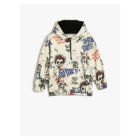 Koton Oversize Hooded Sweatshirt Half Zipper Raised Printed