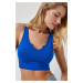 Happiness İstanbul Women's Cobalt Blue Strappy Crop Knitted Blouse