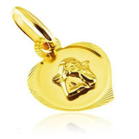 Přívěsek ze 14K zlata - gravírovaný obrys srdce s vystouplým andílkem