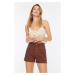 Trendyol Brown High Waist Denim Shorts With Pocket Details