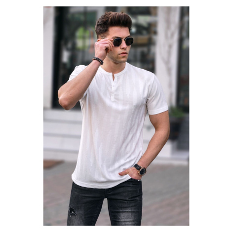 Madmext Men's White Buttoned T-Shirt 5831
