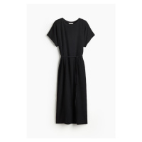 H & M - Šaty ze strukturovaného žerzeje's vázacím páskem - černá