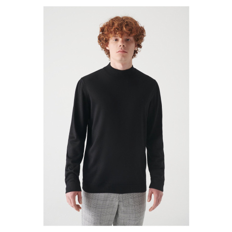 Avva Men's Black Half Turtleneck Wool Blended Standard Fit Normal Cut Knitwear Sweater