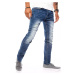 Modré děrované džíny s prosvětlením Denim vzor