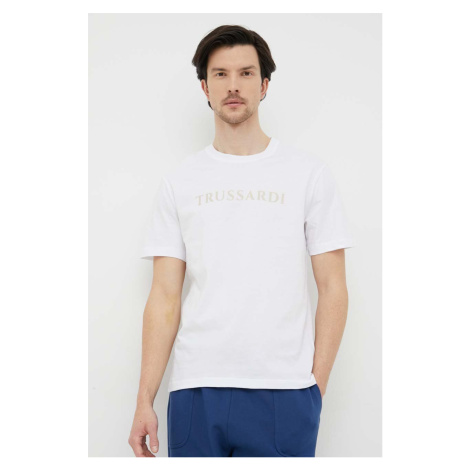 Bavlněné tričko Trussardi bílá barva, s potiskem