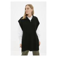 Trendyol černý límec na zip s bočním kravatovým detailem pletený svetr