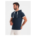 Ombre Casual men's cotton t-shirt with hood - navy blue