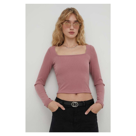 Tričko s dlouhým rukávem Hollister Co. růžová barva