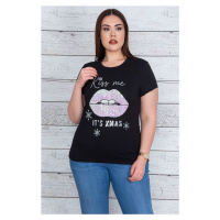 Şans Women's Plus Size Black Sequin Detailed T-Shirt
