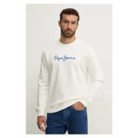 Bavlněná mikina Pepe Jeans NEW JOE CREW pánská, bílá barva, s aplikací, PM582715