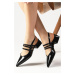 Mio Gusto Katniss Black Color Patent Leather Open Back Side Buckle Pointed Toe Women's Short Hee