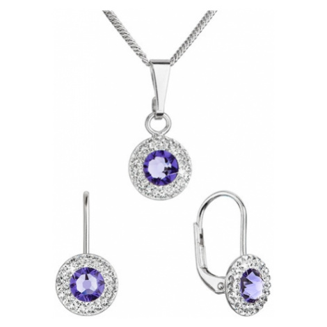 Sada šperků s krystaly Swarovski náušnice a přívěsek fialové kulaté 39109.3 tanzanite