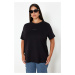 Trendyol Curve Black Crew Neck Printed Plus Size Knitted Tshirt