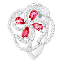 Prsten, stříbro 925, vypouklý květ z růžových zirkonových kapek a čirých linií