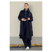 Trendyol Navy Blue Oversized Wool Coat with Removable Knitwear Detail