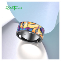 Stříbrný prsten s barevnými vzory