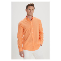 AC&Co / Altınyıldız Classics Men's Orange Comfort Fit Comfy Cut Concealed Button Collar 100% Cot