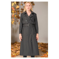 Z6674 DEWBERRY WOMEN'S TRENCH COAT-STRAIGHT BLACK