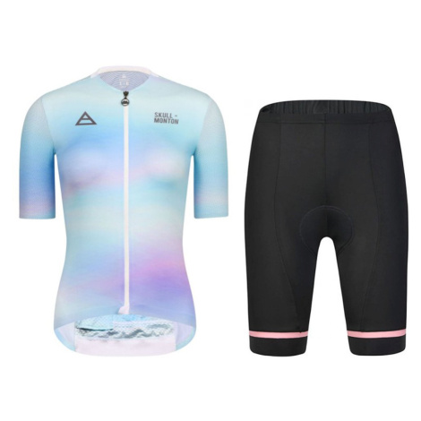 MONTON Cyklistický krátký dres a krátké kalhoty - COLOR FLOW LADY - světle modrá/duhová/černá