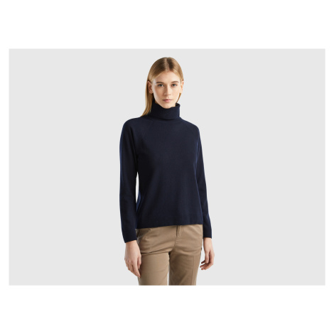 Benetton, Dark Blue Turtleneck Sweater In Cashmere And Wool Blend United Colors of Benetton