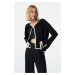 Trendyol Black Ribbon/Bow Detailed Crop Jacket Look Knitwear Cardigan