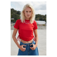 Trendyol Red 100% Cotton Basic Crew Neck Knitted T-Shirt with Gather Detail