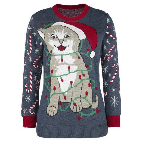 Ugly Christmas Sweater Cat Wrapped In Lights Pletený svetr vícebarevný