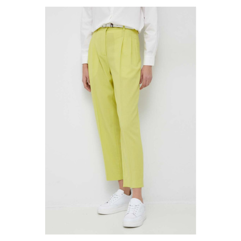 Vlněné kalhoty PS Paul Smith dámské, žlutá barva, široké, high waist