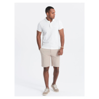 Ombre Men's shorts made of two-tone melange knit fabric - sand