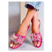 Ploché růžové pantofle s barevnými kamínky