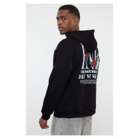 Trendyol Black Oversize/Wide Cut Floral Embroidered Hooded Fleece/Warm Sweatshirt