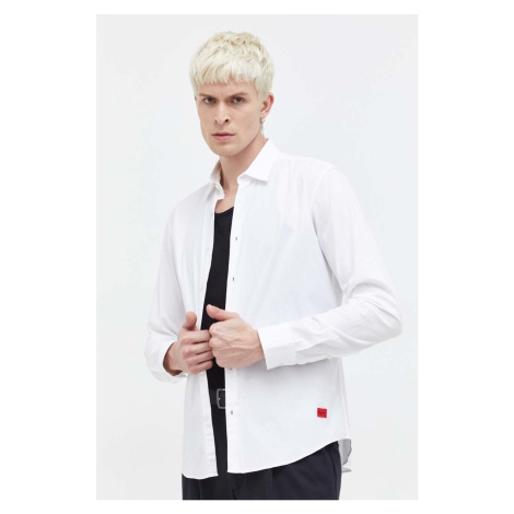Košile HUGO pánská, bílá barva, slim, s klasickým límcem Hugo Boss