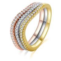 MOISS Elegantní tricolor sada stříbrných prstenů se zirkony R00020