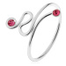 Nastavitelný prsten, stříbro 925, zatočená linie, růžové zirkony na koncích