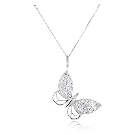 Stříbrný náhrdelník 925, kontura motýla, zirkonové zdobení, nastavitelný Šperky eshop