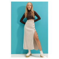 Trend Alaçatı Stili Women's Beige Button Detailed Knitwear Skirt