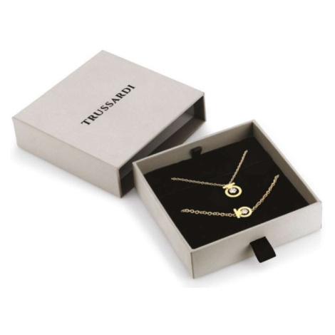 Trussardi Pozlacený set šperků se zirkony T-Logo TJAXC66 (náhrdelník, náramek)