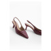 Marjin Women's Pointed Toe Open Back Thin Heel Classic Heel Shoes Fanle Burgundy Croco