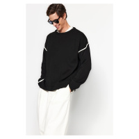 Trendyol Black Oversize Crew Neck Piping Detailed Knitwear Sweater