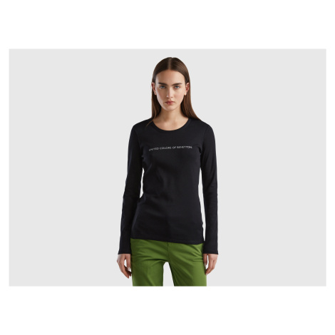 Benetton, Black 100% Cotton Long Sleeve T-shirt United Colors of Benetton