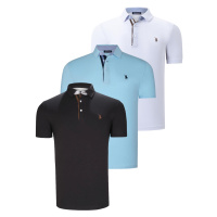 TRIPLE SET T8582 DEWBERRY MENS T-SHIRT-BLACK-WHITE-CYAN