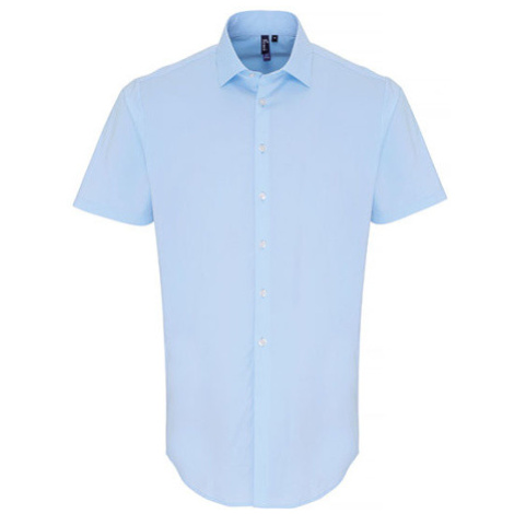 Premier Workwear Pánská bavlněná košile s krátkým rukávem PR246 Pale Blue -ca. Pantone 2717C