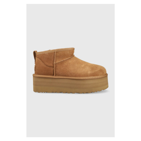 Semišové sněhule UGG W Classic Ultra Mini Platform hnědá barva