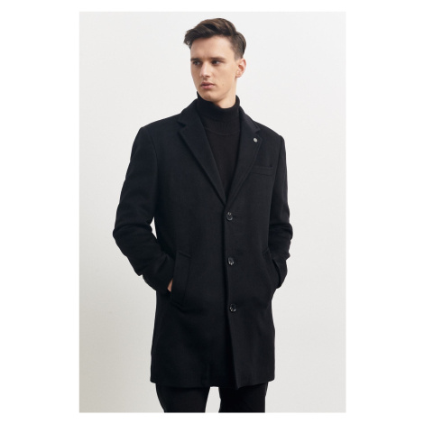 ALTINYILDIZ CLASSICS Men's Black Standard Fit Normal Cut, Monocollar Woolen Overcoat. AC&Co / Altınyıldız Classics