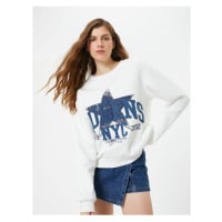 Koton Oversize Sweatshirt Star Printed Crew Neck Long Sleeve